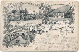 1902 Wien, Vienna, Bécs; Gruss aus E. Weber's Specialität Csárda, Kellereinen in Langenzersdorf / restaurant interior. Art Nouveau, floral (fa)