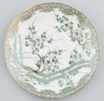 Japán vékonyporcelán 6 személyes csésze alátéttel szett, kopással, kis repedéssel, jelzéssel, d: 13,...