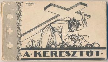 A keresztút - 14 lapos képeslapfüzet Márton L. grafikáival Jézus útjáról a Golgotára / Stations of the Cross - postcard booklet with 14 graphic cards signed by L. Márton, depicting Jesus Christ on the day of his crucifixion