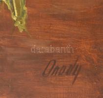 Onody jelzéssel: Hölgy sárga kendővel. Olaj, karton, 44x33,5 cm