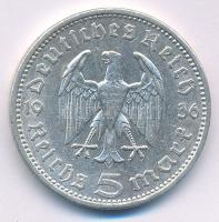 Német Harmadik Birodalom 1936A 5M Ag "Hindenburg" T:XF German Third Reich 1936A 5 Reichsma...