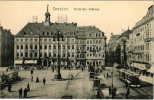 Dresden, Altstädter Rathaus / town hall, trams, shops