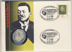 NSZK 1975. 5M Ag "Friedrich Ebert" érmés borítékon alkalmi bélyegzős bélyeggel, hátoldali ismertető tanúsítvánnyal T:1 Csak 5000 db!