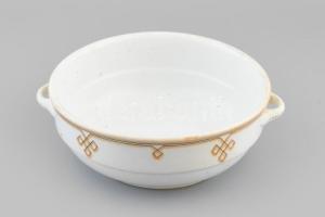 Antik porcelán pörköltes tál, kopásokkal, számozott, d: 24 cm