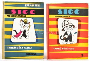 2 db mesekönyv: Sicc Meseországban; Sicc a vadonban. Tankó Béla rajzaival. Bp., 1966/é.n., Minerva. Kiadói illusztrált félvászon-kötés, kis sérülésekkel, az egyik kötet laza fűzéssel.