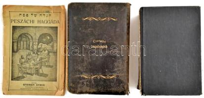 4 db régi héber vallási könyv: Peszáchi Haggáda + Mákzór imádságos könyv az év minden ünnepnapjára. III. kötet + Teljes héber-magyar machsor három kötetben. II. kötet stb. Klf. kiadások. Sérült, foltos.