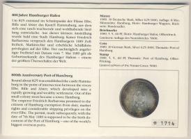 NSZK 1989. 10M Ag "800 éves a hamburgi kikötő" érmés borítékon elsőnapi bélyegzős bélyegge...