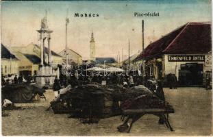 1924 Mohács, Piac részlet, Ehrenfeld Antal és Angyal Gábor üzlete, gyógyszertár. Zsuzsits András kiadása (fl)