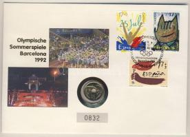 Spanyolország 1991. 25P "Barcelonai olimpia" érmés borítékon 3 db bélyeggel, alkalmi bélyegzővel, ismertetővel T:BU