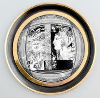 Hollóházi Szász Endre által tervezett porcelán tál . Matricás, jelzett, kis mázhibával d: 25 cm