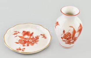 Herendi porcelán tálka és kis váza. Kézzel festett, jelzett, hibátlan m: 7 cm, d: 8 cm,