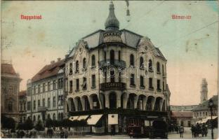 1909 Nagyvárad, Oradea; Bémer tér, fogorvos, Koch testvérek és Erdős és Grünfeld üzlete, villamos. Özv. Erényi S-né kiadása / square, dentist, shops, tram (fl)