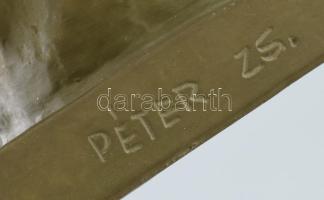 Péter Zsuzsa: Ülő akt. Festett terrakotta jelzett, hibátlan, m: 29 cm