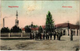 1907 Nagysurány, Velké Surany; Mária oszlop, fogyasztási és értékesítő szövetkezet üzlete. Deutsch Ármin kiadása / statue, shop (felszíni sérülés / surface damage)