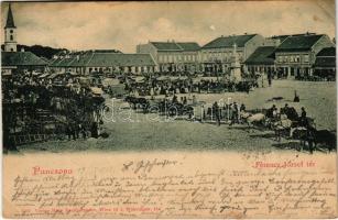 1900 Pancsova, Pancevo; Ferenc József tér, vásár, piac, sörcsarnok, üzletek. Hans Nachbargauer kiadása / market square, beer hall, shops (EK)