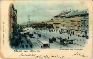 1901 Wien, Vienna, Bécs; Praterstrasse und Praterstern. Verlag: Jos. Popper / street view, omnibus, automobiles (EB)