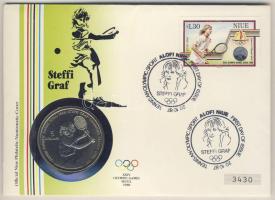 Niue 1987. 5$ "Steffi Graf" érmés borítékon elsőnapi bélyegzős bélyeggel, hátoldali ismertetővel T:BU