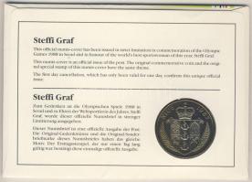 Niue 1987. 5$ "Steffi Graf" érmés borítékon elsőnapi bélyegzős bélyeggel, hátoldali ismert...