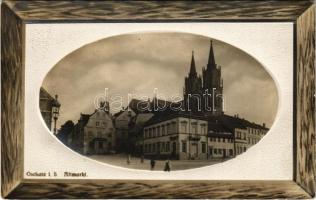1913 Oschatz, Altmarkt / market place, church. Emb. (EB)