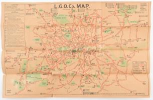 1913 London, Map & General Guide, London General Omnibus Company Ltd., autóbusz-menetrend és térkép, kétoldalas, kisebb szakadásokkal, 45x30 cm