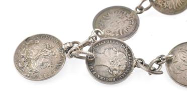 Ezüst (Ag) karkötő, érmékkel, nettó: 12,7 g