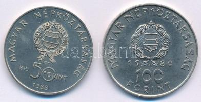 1988. 50Ft Cu-Ni "Világ Vadvédelmi Alap - Kékvércse" + 1980. 100Ft Ni "Szovjet-magyar...