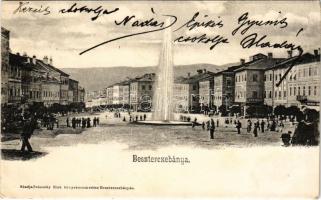 1903 Besztercebánya, Banská Bystrica; Fő tér, szökőkút, gyógyszertár, Kohn Ignác üzlete. Ivánszky Elek kiadása / main square, fountain, shops, pharmacy (EK)