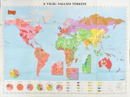 cca 1996 A világ vallási térképe, a HVG kiadása, hajtva, 103x77 cm