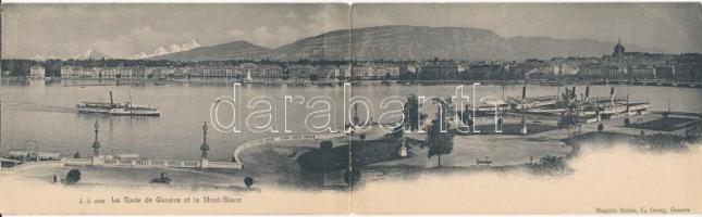 Geneve, Geneva; La Rade de Geneve et le Mont-Blanc / general view, ships. 2-tiled folding panoramacard (EK)
