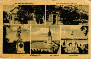 1944 Kiskunhalas, Református Szilágyi reálgimnázium, Szent József leánynevelő intézet, Református templom, Országzászló. Kálmán Miksa kiadása (EK)