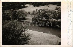 1943 Tusnádfürdő, Baile Tusnad; Olt-parti rész / riverside, spa. photo