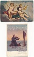 40 db RÉGI művész képeslap vegyes minőségben: festmények / 40 pre-1945 art postcards in mixed qualit...