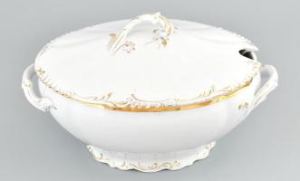 Díszes MZ Austria leveskínáló tál, szép állapotban, aranykopással, jelzéssel, m: 18 cm, h: 32 cm