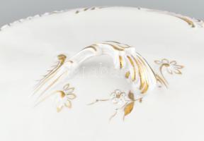 Díszes MZ Austria leveskínáló tál, szép állapotban, aranykopással, jelzéssel, m: 18 cm, h: 32 cm