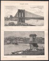 cca 1890 Függő hidak (A New York-i Brooklyn híd, A budapesti Lánchíd). Rotációs fametszet, papír, a Pallas Nagy Lexikona melléklete, középen hajtott, 30x23,5 cm