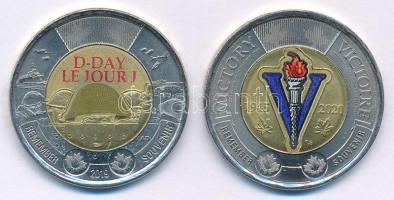 Kanada 2019. 2D "A normandiai partraszállás 75. évfordulója" multicolor emlékérme + 2020. 2D "A II. világháború befejezésének 75. évfordulója" multicolor emlékérme T:AU Canada 2019. 2 Dollars "75th Anniversary of D-Day" multicolor circulating commemorative coin + 2020. 2 Dollars "75 years since the end of WWII" multicolor circulating commemorative coin C:AU