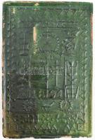 1891 Kályhacsempe, motívummal díszített, antik, mázas, kopással 32x21 cm