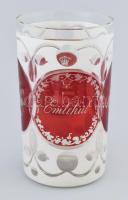 Biedermeier fúvott üveg emlékpohár, többrétegű, hámozott üveg, felületén csiszolt, bíborpácolt réteg...