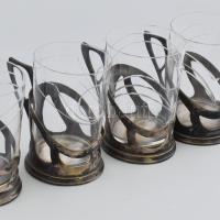 Szecessziós, pohárkészlet, ezüstözött, jelzett tálcán: WMF (WURTTEMBERGISCHE METALLWARENFABRIK). Ezü...