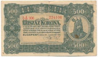 1923. 500K "Magyar Pénzjegynyomda Rt. Budapest" nyomdahely jelöléssel T:F,VG fo. Adamo K34