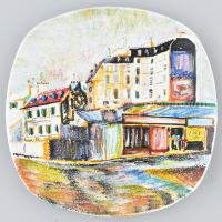 Olasz fali dísztányér, mázas kerámia, alján Italy jelzéssel, sorszámmal, etikettel, d: 25 cm