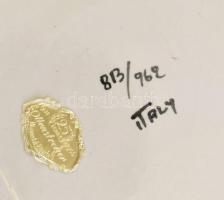 Olasz fali dísztányér, mázas kerámia, alján Italy jelzéssel, sorszámmal, etikettel, d: 25 cm