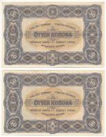 1920. 50K "Orell Füssli Zürich" nyomdahely jelöléssel (2x) sorszámkövetők T:AU,XF hajtatla...