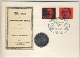 Németország 1983. 5M Ag "Karl Marx" érmés borítékon 2 db bélyeggel, alkalmi bélyegzővel, ismertetővel T:2+
