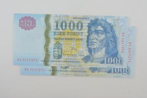 2008. 1000Ft (2x) sorszámkövetők "DA 3317271 - DA 3317272" T:UNC Adamo F55J