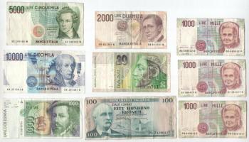 9db vegyes olasz, spanyol, szlovén és izlandi bankjegy T:F 9pcs of mixed Italian, Spanish, Slovenian, Icelandic banknotes C:F