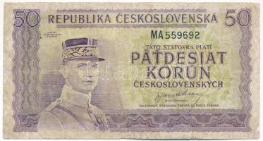 Csehszlovákia 1945-1948. 50K "MA 559692" T:VG Czechoslovakia 1945-1948. 50 Korun "MA 559692" C:VG Krause P#62