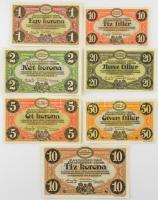 Zalaegerszeg / hadifogolytábor 1916. augusztus 15. 10f + 20f + 50f + 1K + 2K + 5K + 10K, közte arab sorozat és sorszámmal, közte 5x "MS" betűjelzéssel T:AU,XF hajtatlanok, 10K bal szélén papírhiány