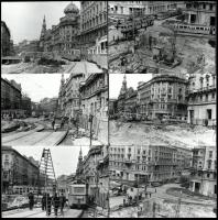 cca 1967 Budapest, Blaha Lujza téri villamos közlekedés, a metró aluljáró építése idején, 11 db vintage fotó, ezüst zselatinos fotópapíron, 13x9 cm