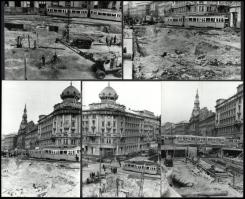 cca 1967 Budapest, Blaha Lujza téri villamos közlekedés, a metró aluljáró építése idején, 11 db vint...